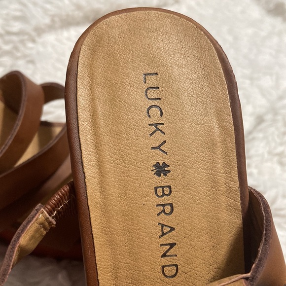 Lucky Brand brown wedge, sandals, genuine, leather platform, polished casual 8.5 - Picture 3 of 7